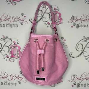 Versace bag mini pink gaw string pull cinch cute bubble round purse tote y2k